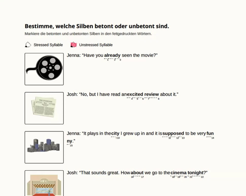 Beispiel eines Arbeitsblattes